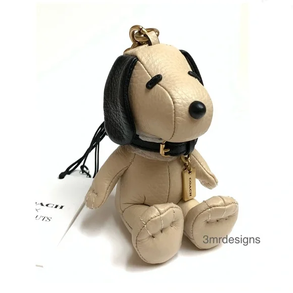 NWT COACH X Peanuts Snoopy Refined Pebble Leather & Smooth Leather Keychain - Picture 7 of 9